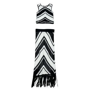 WILLOW & WIND Sleeveless Crochet Black & White Maxi Skirt & Tank Size S